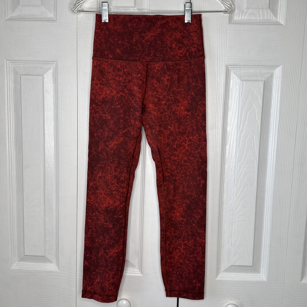 Lululemon Wunder Train High Rise Tight Leggings 28" Wash Print Autumn red Sz 4